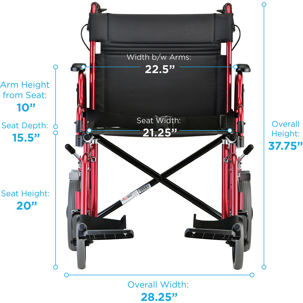 TRANSPORT CHAIR 22" RED MEASUREMENTS
